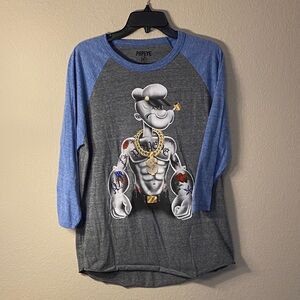 Popeye Graphic Long Sleeve Shirt - Blue and Gray